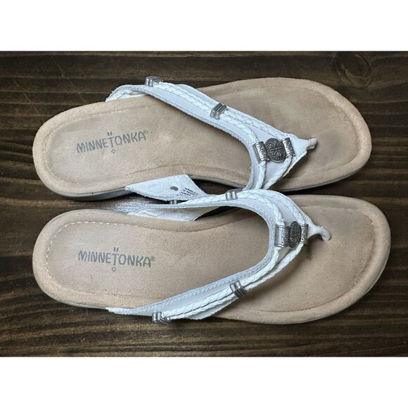 Minnetonka Silverbay White Leather Sandals‎ Slip On Western Women's 8 - Picture 6 of 10